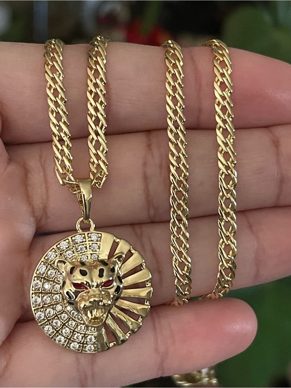 Gold Tone Leopard Pavé Circle Pendant Necklace